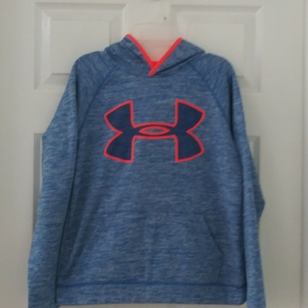 Boys heathered blue w/ orange details hoodie.